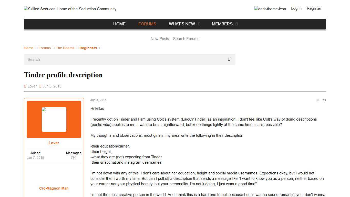 Tinder profile description | Skilled Seducer: Home of the Seduction Community