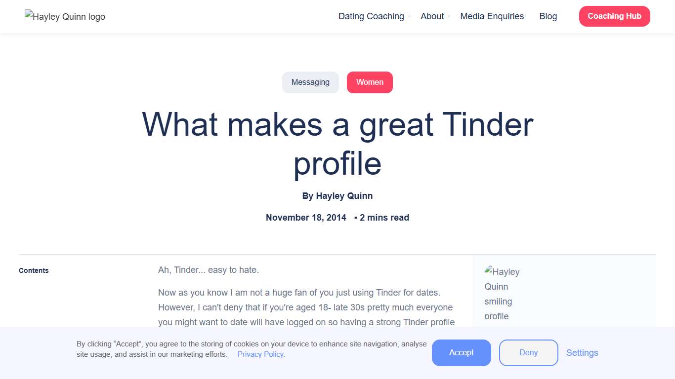 What makes a great Tinder profile | Dating Advice by Hayley Quinn